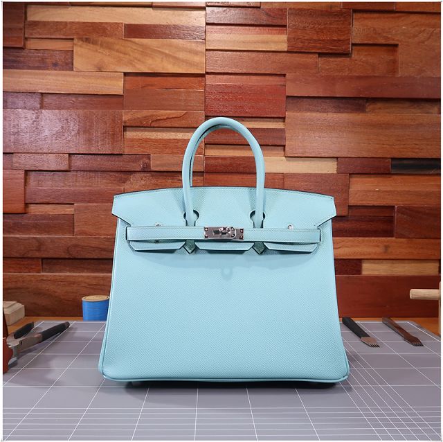 Hermes original epsom leather birkin 25 bag H25-3 blue atoll