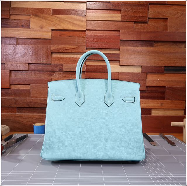 Hermes original epsom leather birkin 25 bag H25-3 blue atoll