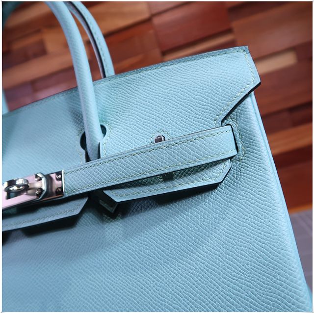 Hermes original epsom leather birkin 25 bag H25-3 blue atoll