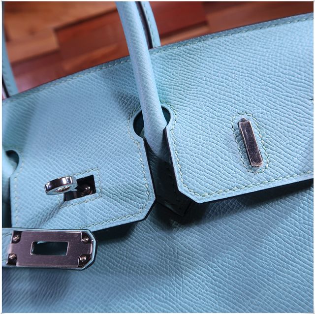 Hermes original epsom leather birkin 25 bag H25-3 blue atoll