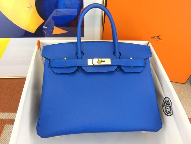 Hermes original epsom leather birkin 35 bag H35-3 blue hydra