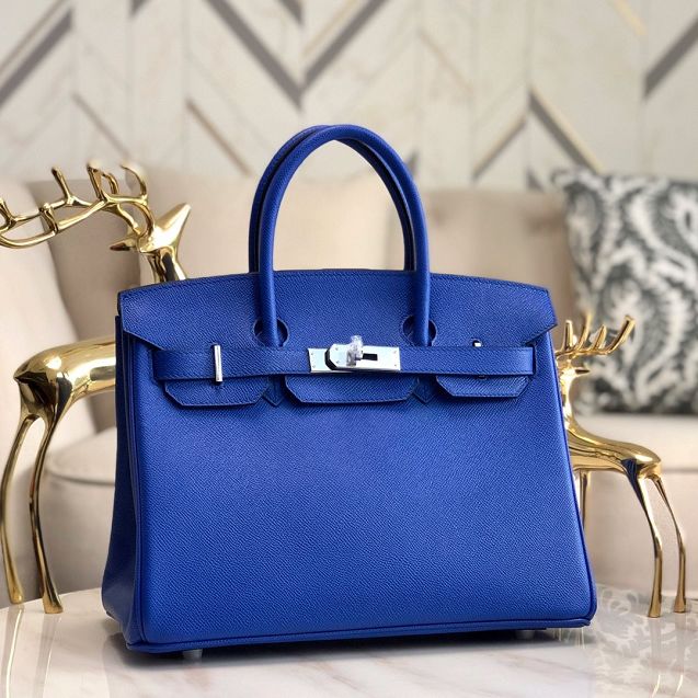 Hermes original epsom leather birkin 35 bag H35-3 blue zellige