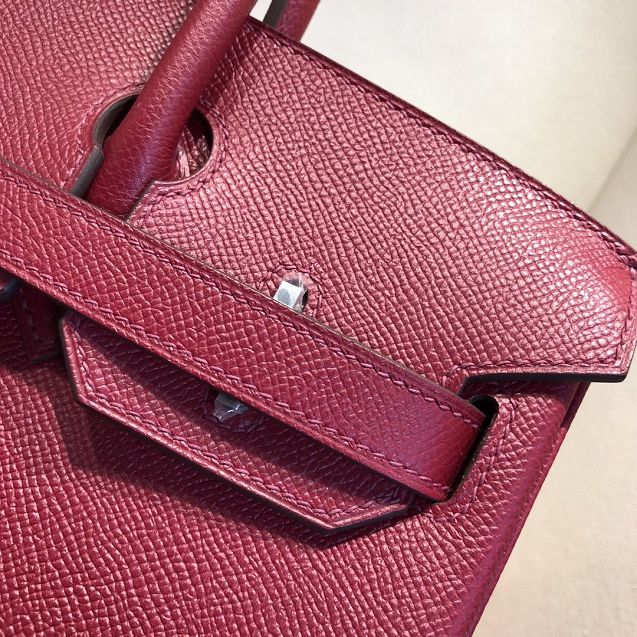 Hermes original epsom leather birkin 25 bag H25-3 rouge grenat