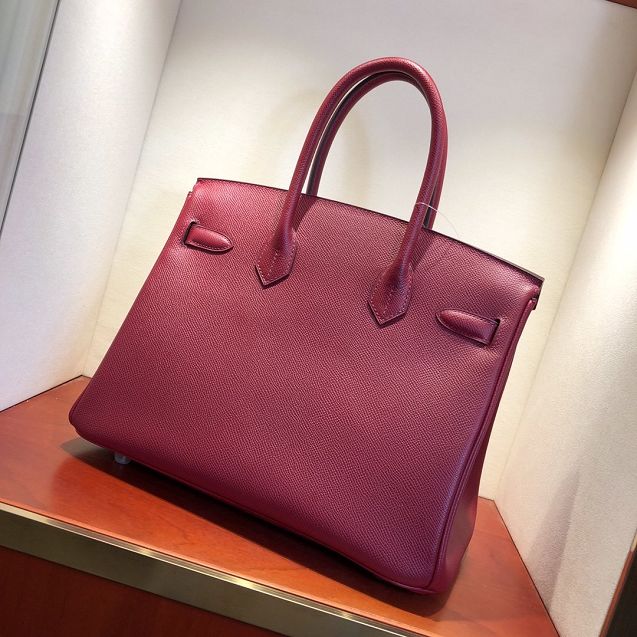 Hermes original epsom leather birkin 25 bag H25-3 rouge grenat