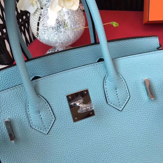 Hermes original togo leather birkin 30 bag H30-1 blue atoll