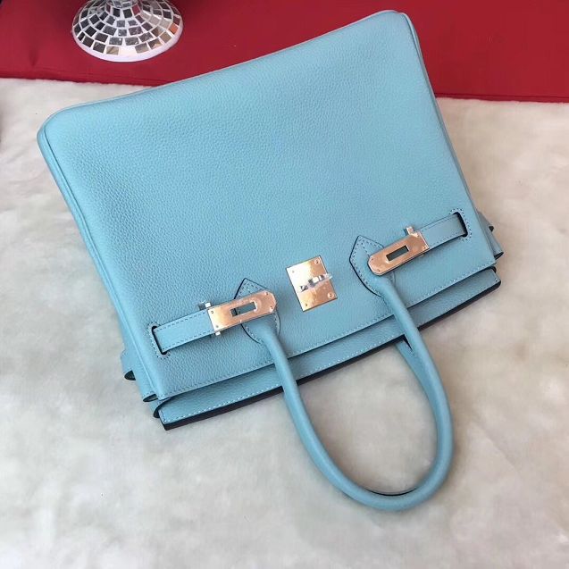 Hermes original togo leather birkin 30 bag H30-1 blue atoll