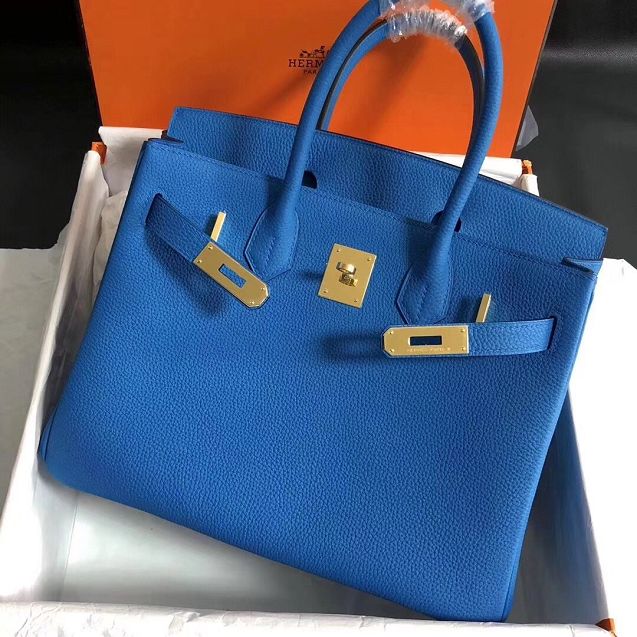 Hermes original togo leather birkin 35 bag H35-1 blue hydra