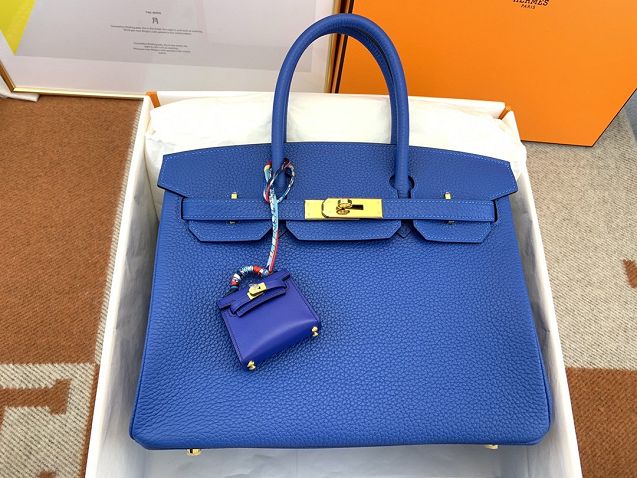 Hermes original togo leather birkin 25 bag H25-1 blue zellige