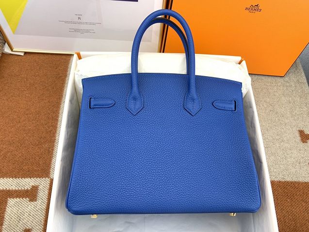 Hermes original togo leather birkin 25 bag H25-1 blue zellige