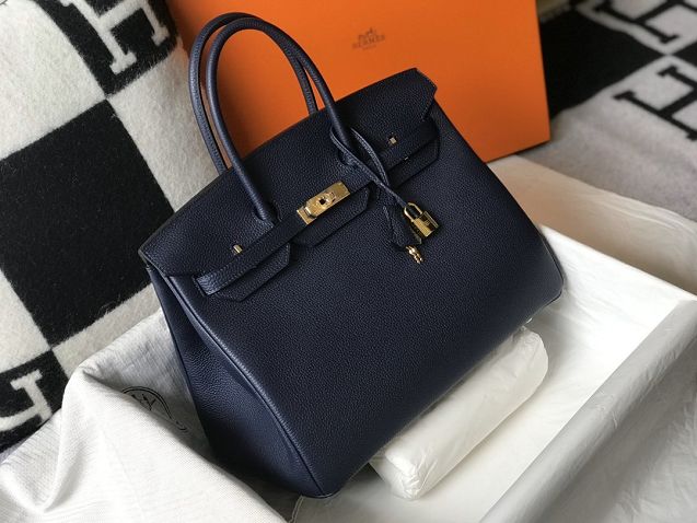 Hermes original togo leather birkin 25 bag H25-1 dark blue