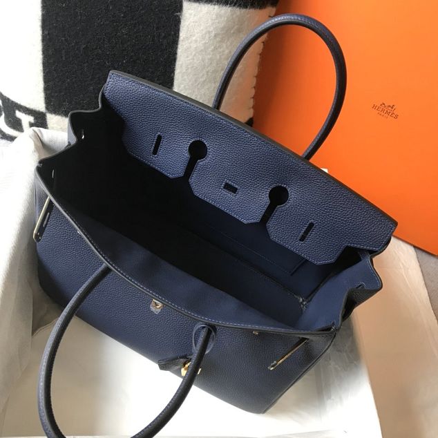 Hermes original togo leather birkin 25 bag H25-1 dark blue