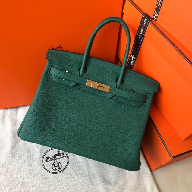 Hermes original togo leather birkin 35 bag H35-1 peacock green