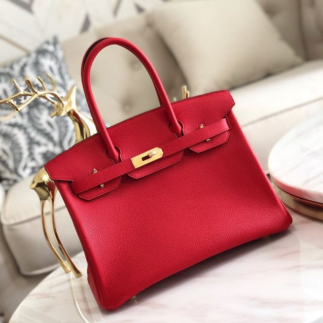 Hermes original togo leather birkin 25 bag H25-1 rouge tomate