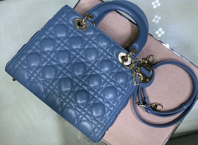 Dior original lambskin lady dior bag 44551 blue