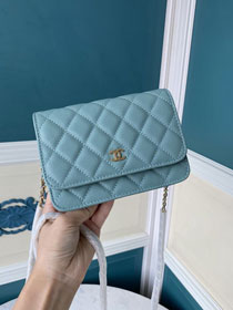 CC original grained calfskin mini wallet on chain AP1649 sky blue