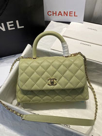 CC original grained calfskin small coco handle bag A92990 light green