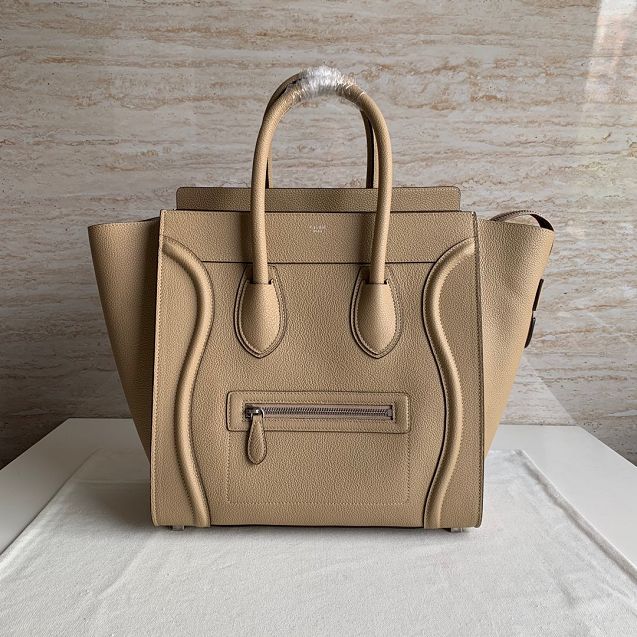 Celine original grained calfskin mini luggage handbag 189213 apricot