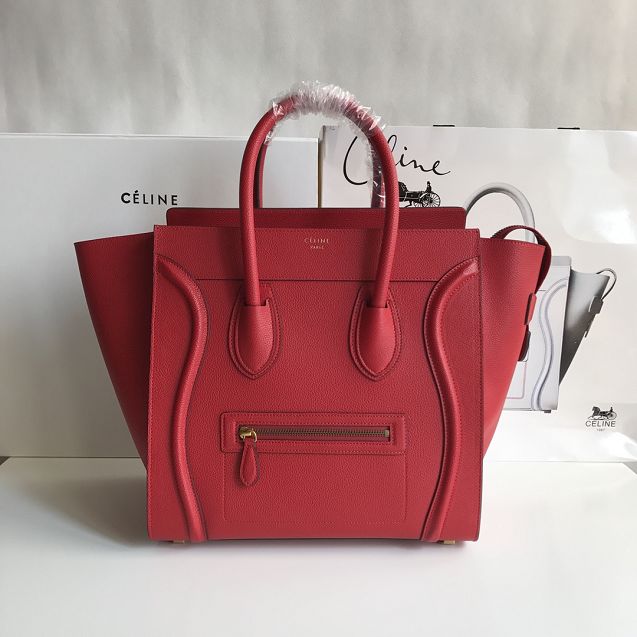 Celine original grained calfskin mini luggage handbag 189213 red