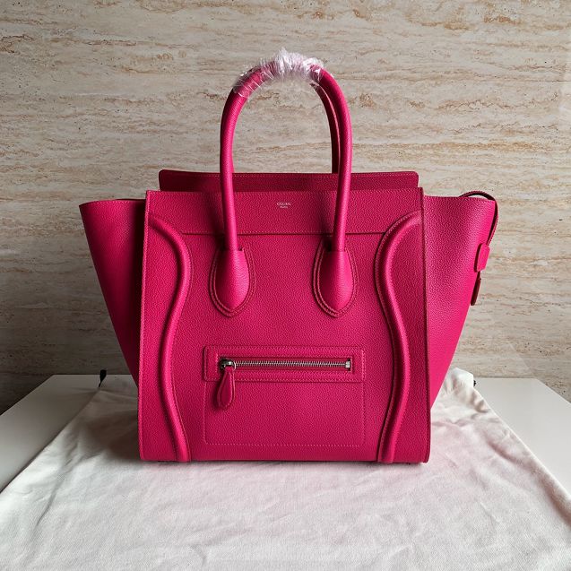 Celine original grained calfskin mini luggage handbag 189213 rose red