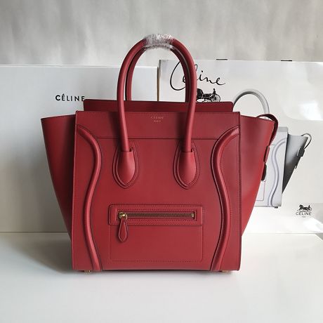 Celine original smooth calfskin mini luggage handbag 189213 red