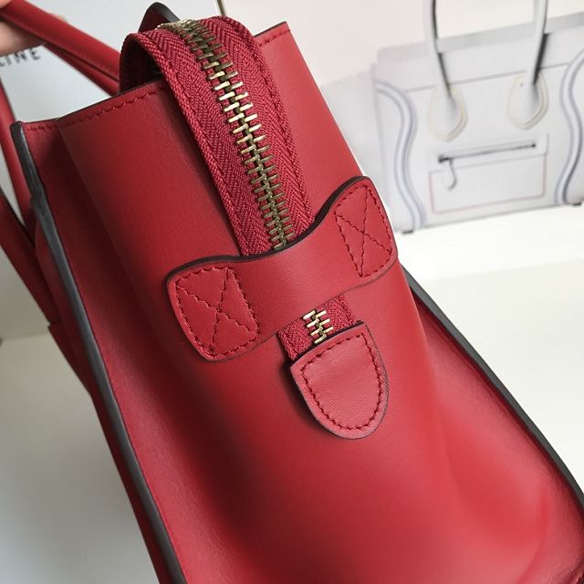 Celine original smooth calfskin mini luggage handbag 189213 red