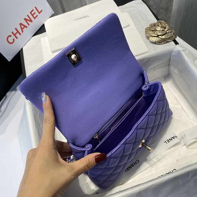 CC original grained calfskin small coco handle bag A92990 purple