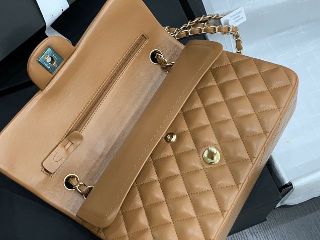 CC original lambskin medium flap bag A01112 caramel