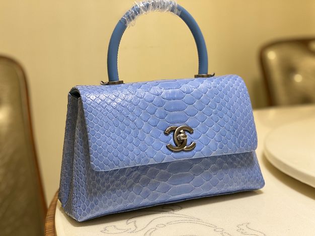 CC original phython leather small coco handle bag A92990 blue