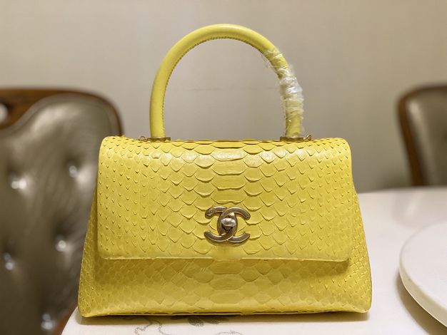 CC original phython leather small coco handle bag A92990 yellow