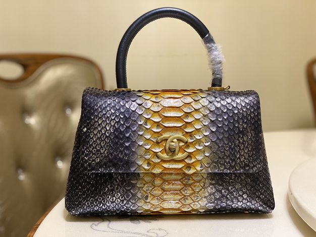 CC original python leather small coco handle bag A92990 black&gold