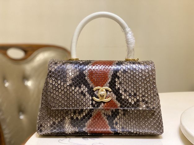 CC original python leather small coco handle bag A92990 grey