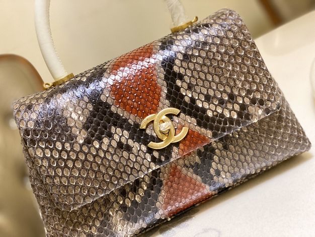 CC original python leather small coco handle bag A92990 grey