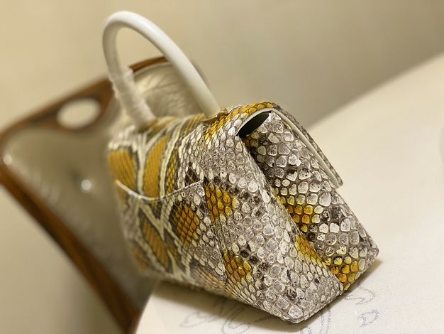 CC original python leather small coco handle bag A92990 grey&yellow