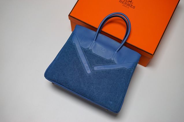 Hermes handmade original canvas&calfskin shadow birkin bag BK0037 blue