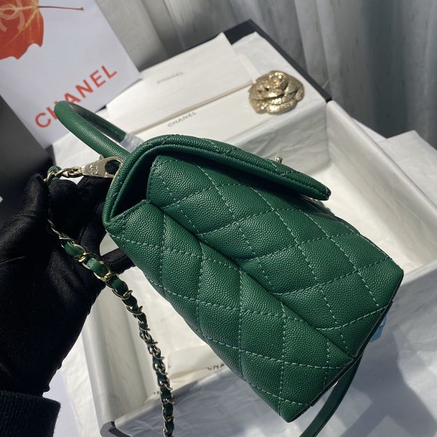 CC original grained calfskin large coco handle bag A92991 green