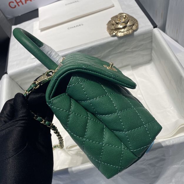 CC original grained calfskin small coco handle bag A92990 green