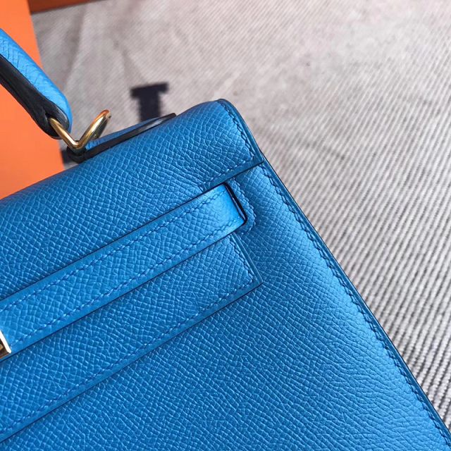 Hermes original epsom leather kelly 32 bag K32-1 blue zanzibar