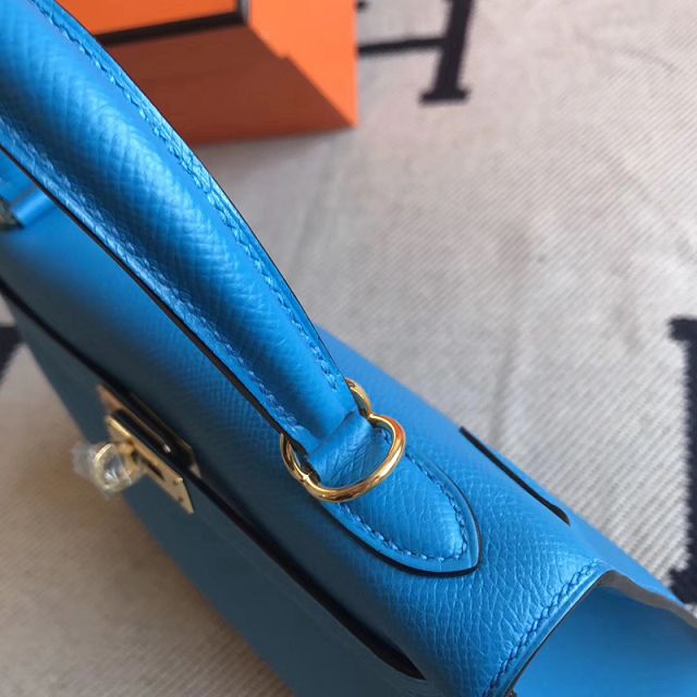 Hermes original epsom leather kelly 32 bag K32-1 blue zanzibar