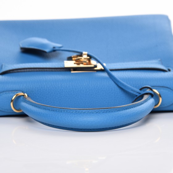 Hermes original togo leather kelly 32 bag K32-1 blue zanzibar