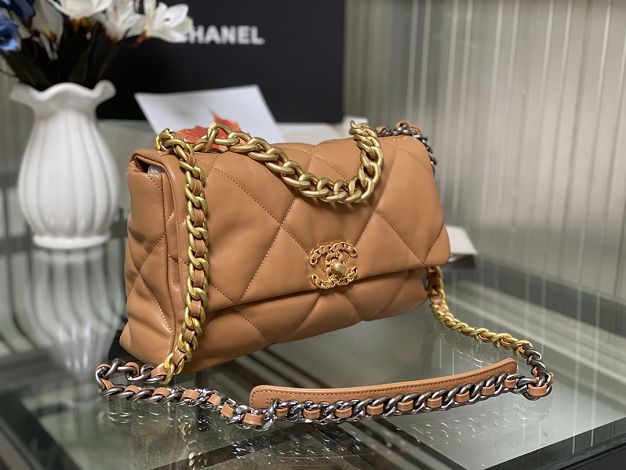 2021 CC original lambskin medium 19 flap bag AS1161 caramel