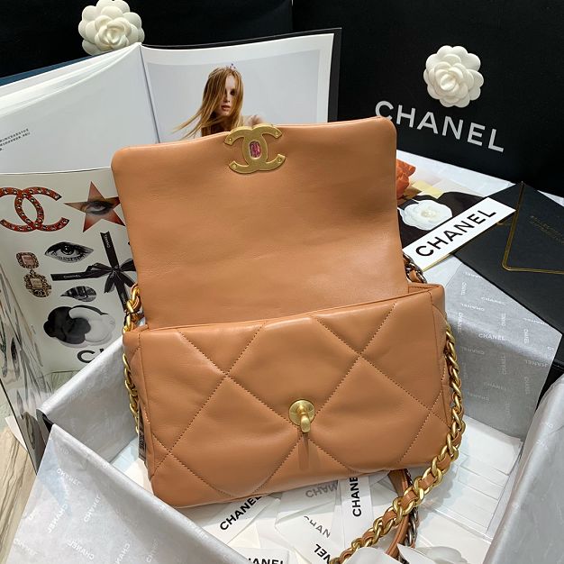 2021 CC original lambskin small 19 flap bag AS1160 caramel