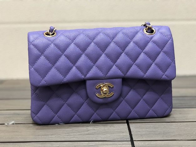 CC original grained calfskin medium flap bag A01112 light purple