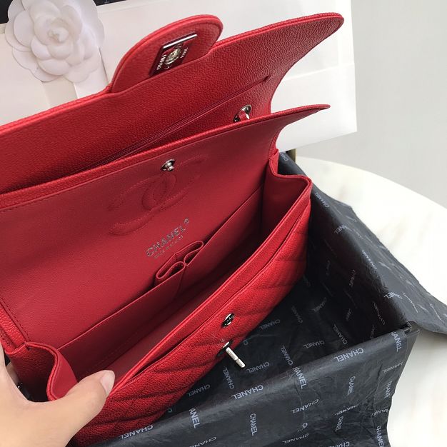 CC original grained calfskin medium flap bag A01112 red