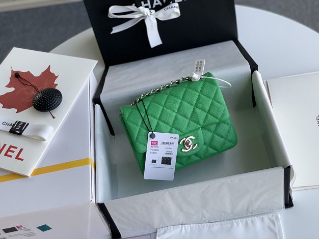 CC original grained calfskin super mini flap bag A35200 green