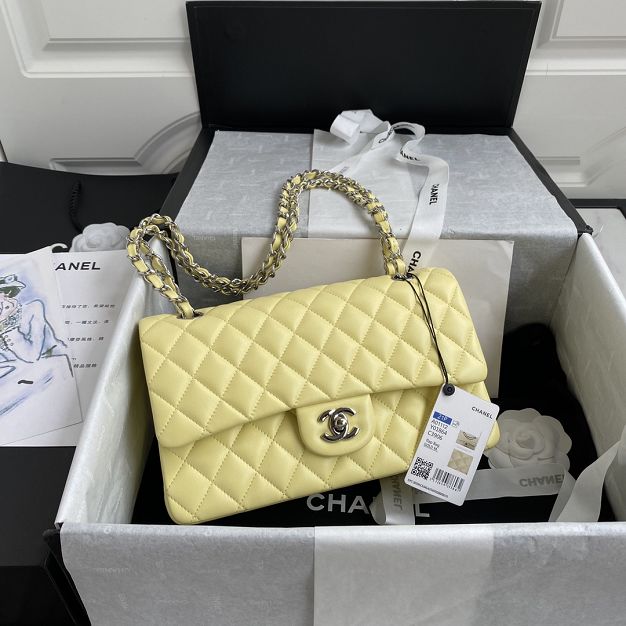 CC original lambskin medium flap bag A01112 light yellow