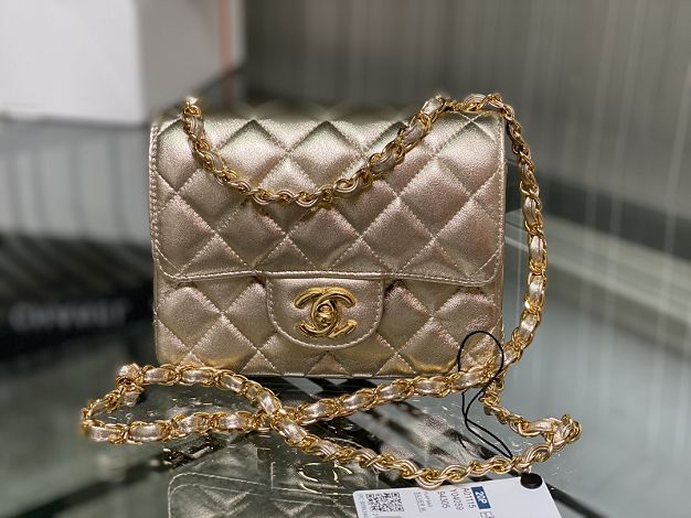 CC original lambskin super mini flap bag A35200 champagne gold