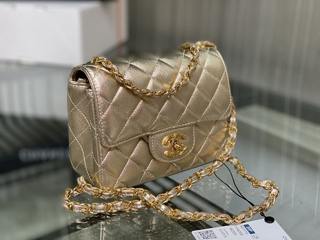 CC original lambskin super mini flap bag A35200 champagne gold