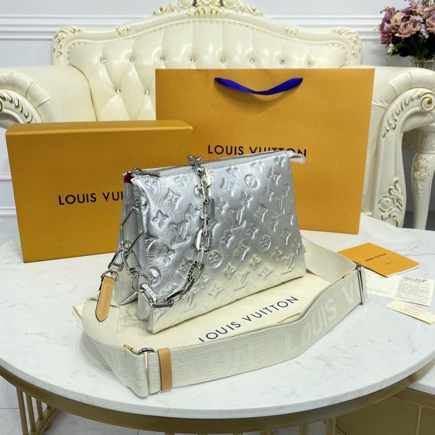 2023 Louis vuitton original lambskin coussin pm bag M57913 silver