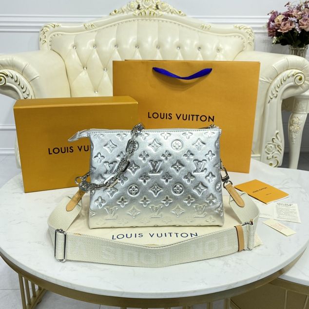 2023 Louis vuitton original lambskin coussin pm bag M57913 silver