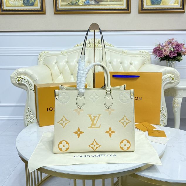 Louis vuitton original embossed calfskin onthego mm M45717 white&saffron